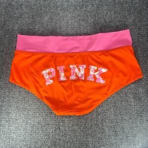Victorias Secret PINK Bikini Swimsuit Bottoms Womens Medium Orange Spellout Logo